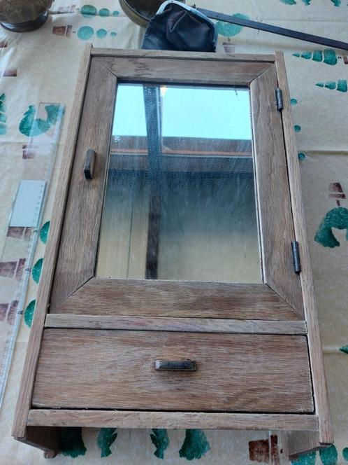 Vintage houten toiletkastje, 2 portemonnaie +  pollepel, Antiek en Kunst, Curiosa en Brocante, Ophalen of Verzenden