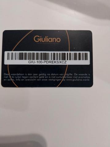 Geschenk kaart van Guiliano. Ten waarde van 100 euro. 