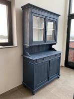 Landelijke massieve buffetkast in 2 delen, blauw/grijs, Maison & Meubles, Armoires | Buffets, Enlèvement, Utilisé