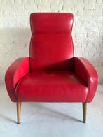 Fauteuil relax Lounge Chair Skaï rouge vintage 50’s / 60’s, Antiek en Kunst, Ophalen