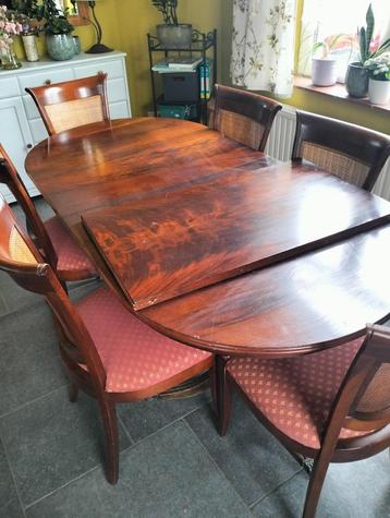 Table ovale en merisier avec 6 chaises, 150 à 200 cm, Cinq personnes ou plus, Klassiek, Cerisier