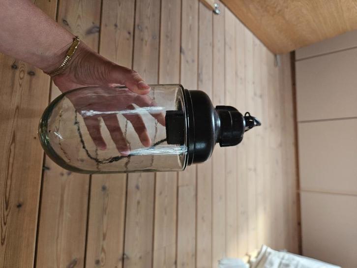 Prachtig industriële lamp in mondgeblazen glas., Huis en Inrichting, Lampen | Hanglampen, Gebruikt, Minder dan 50 cm, Glas, Kunststof
