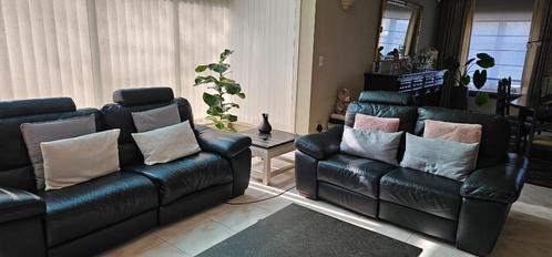 Salon zwart leder, Huis en Inrichting, Zetels | Complete zithoeken, Gebruikt, Leer, Ophalen