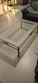 Stalen salon tafel met glas, Huis en Inrichting, Tafels | Salontafels, Ophalen, Gebruikt, 50 tot 100 cm, Glas