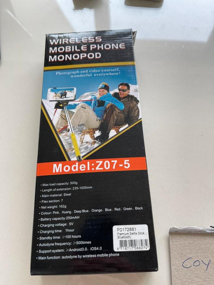 Selfie stick Z07-5 draadloze smartphone monopod, Audio, Tv en Foto, Fotografie | Statieven en Balhoofden, Zo goed als nieuw, Ophalen of Verzenden