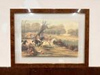 Klassieke Engelse prent Jachttafreel in notenhouten lijst, Antiek en Kunst, Ophalen of Verzenden