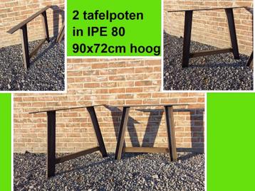 2 nieuwe tafelpoten in IPE 80/46mm - 90x72 cm hoog - tafel beschikbaar voor biedingen