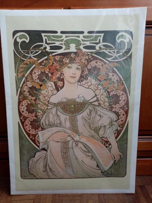 Affiche d'art sur carton A.Mucha "la rêverie" 1993s  70/50cm, Livres, Art & Culture | Photographie & Design, Comme neuf, Autres sujets/thèmes