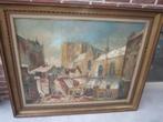 Grote schilderij van Hubert Op De Beeck, huizen in de stad, Antiek en Kunst, Ophalen