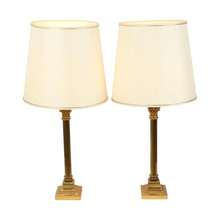 Koppel Hollywood Regency Lampen Messing Pilaar Zuil 75cm, Antiek en Kunst, Antiek | Verlichting, Ophalen of Verzenden