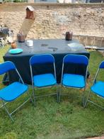 4 CHAISES BLEU EN METAL PLIABLE, Ophalen, Zo goed als nieuw