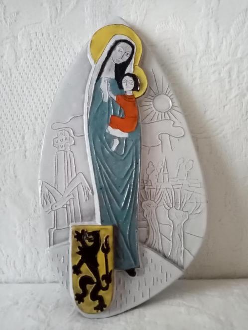 Virgin Mary Paul Vermeire keramische wandplaat 60s/23cm, Antiek en Kunst, Antiek | Keramiek en Aardewerk, Ophalen of Verzenden