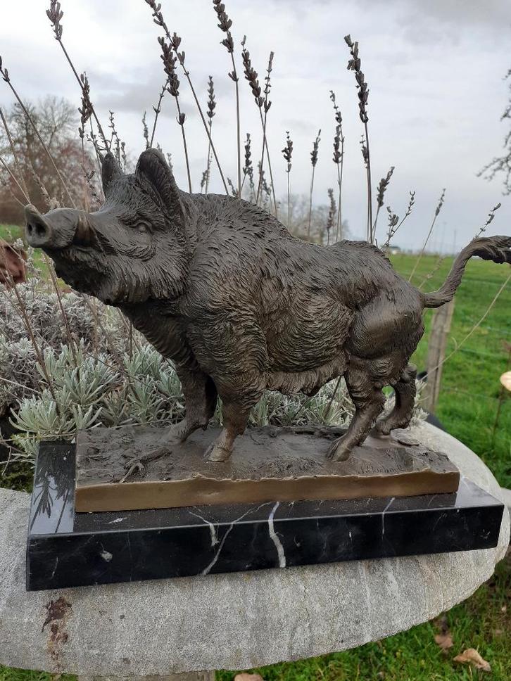 BRONZEN DIERENBORD OP MARMEREN SOKKEL, Antiek en Kunst, Antiek | Brons en Koper, Brons, Ophalen of Verzenden