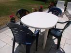 tuinmeubelen: tafel en 4 tuinstoelen: kunststof, Tuin en Terras, Tuinsets en Loungesets, Ophalen, Kunststof, Gebruikt, 6 zitplaatsen