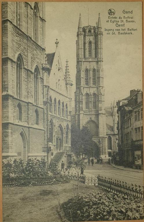 Gent - Ingang van het Belfort en St. Baafskerk, Verzamelen, Postkaarten | België, Ongelopen, Oost-Vlaanderen, 1920 tot 1940, Ophalen of Verzenden