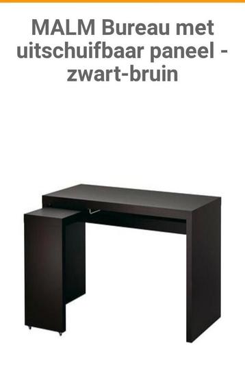 Bureau Malm avec plateau coulissant, marron/noir, état neuf, Enlèvement, Comme neuf, Bureau