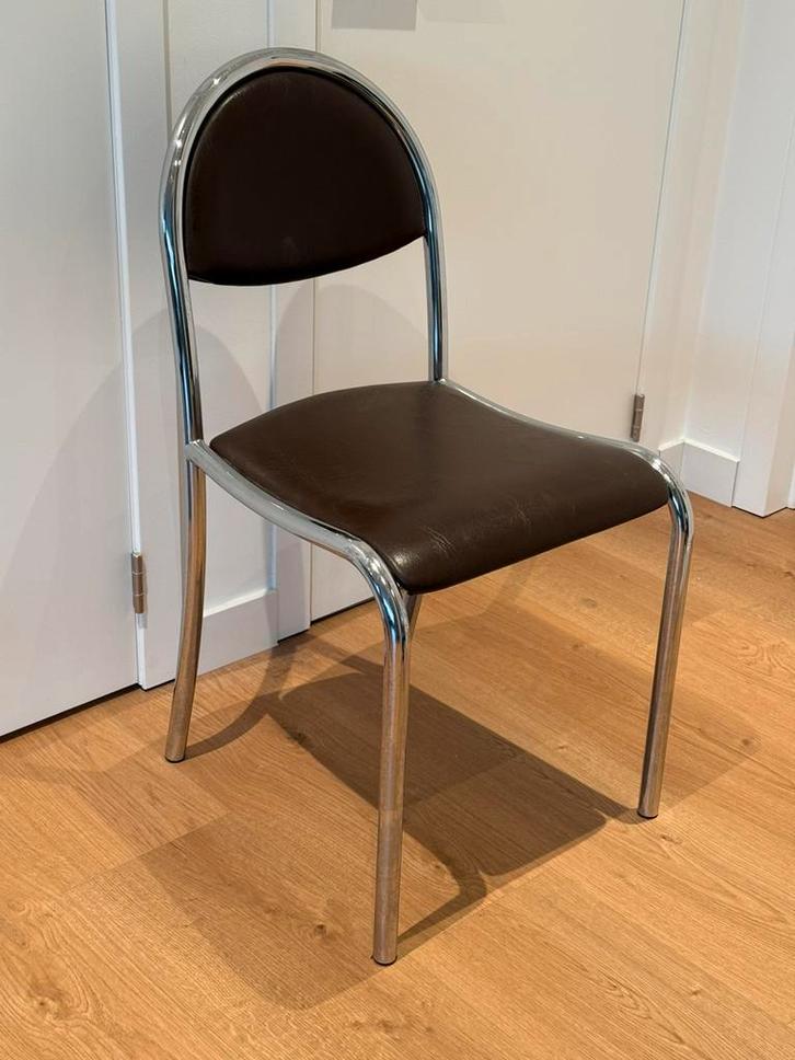 Chaise design chrome &simili cuir brun style vintage/Bauhaus, Maison & Meubles, Chaises, Utilisé, Une, Cuir, Brun, Enlèvement