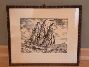 Kader met tekening Schip op zee

32 op 27 cm beschikbaar voor biedingen