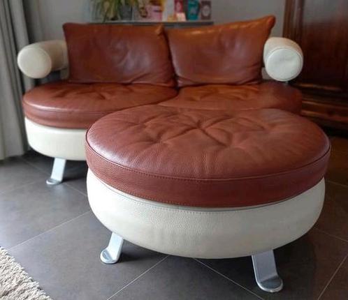 Formenti design zetel leder met poef, Huis en Inrichting, Zetels | Zetels en Chaises Longues, Gebruikt, Ophalen
