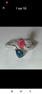 Sterling zilveren ring met twee natuurlijke saffieren, Handtassen en Accessoires, Ringen, Ophalen of Verzenden, Nieuw, Blauw, Zilver