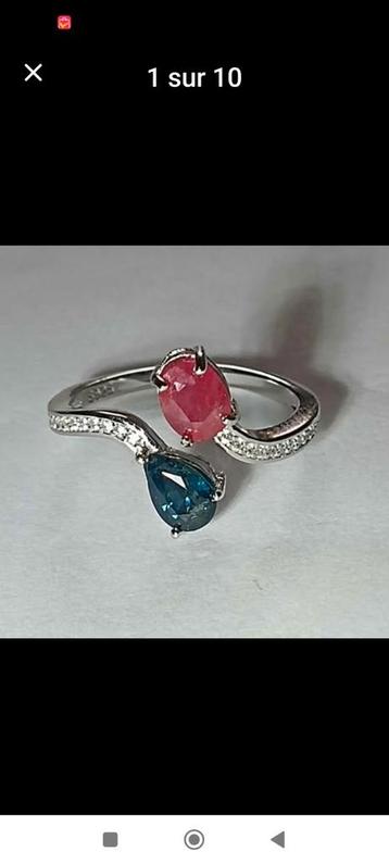 Sterling zilveren ring met twee natuurlijke saffieren  beschikbaar voor biedingen