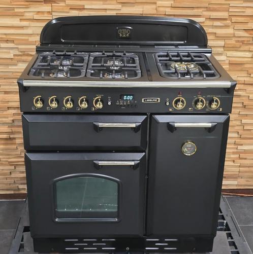 🔥 Réchaud de loisirs de luxe 90 cm noir + 3 fours en laiton, Electroménager, Cuisinières, Comme neuf, Autoportant, 5 zones de cuisson ou plus