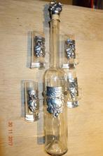 Schnapsset (fles + 4 glazen) belegd met tin nooit gebruikt, Antiek en Kunst, Ophalen of Verzenden