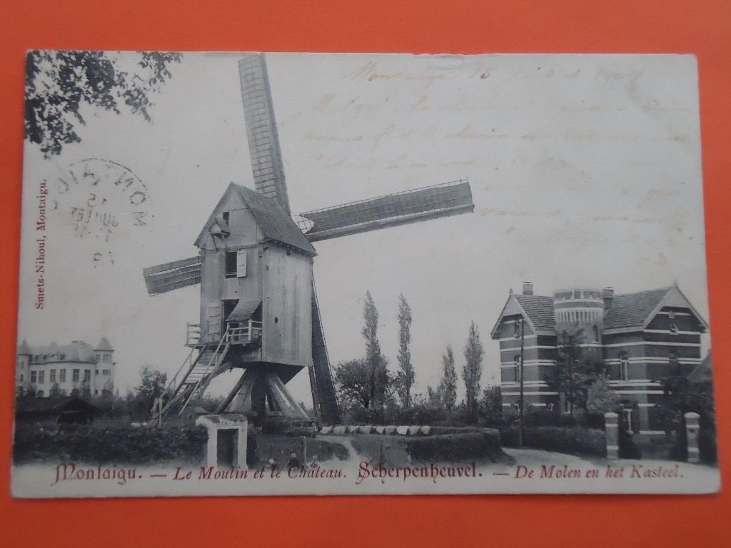 Scherpenheuvel , Montaigu  De Molen en het Kasteel, Verzamelen, Ophalen of Verzenden, Voor 1920, Gelopen, Vlaams-Brabant