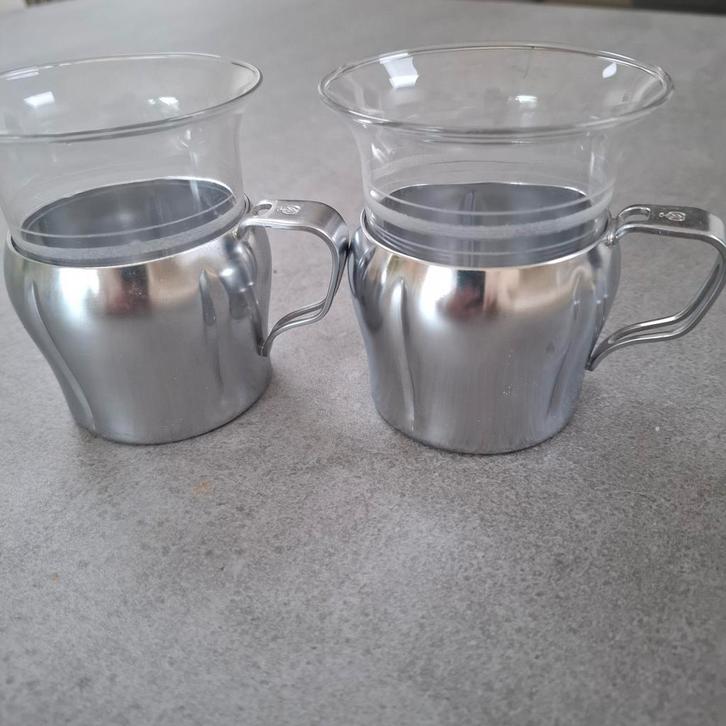 Vintage Demeyere Silvinox koffie- of theeglas, Verzamelen, Glas en Drinkglazen, Ophalen