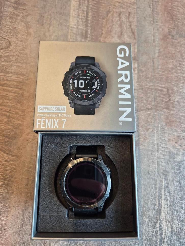 Garmin Fenix 7 solar, Handtassen en Accessoires, Sporthorloges, Zo goed als nieuw, Android, Zwart, Afstand, Calorieverbanding