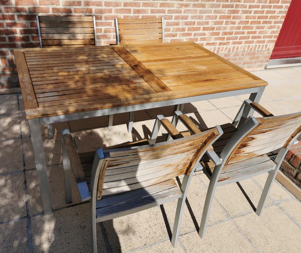 teak tuinset 4 personen, Tuin en Terras, Tuinsets en Loungesets, Ophalen, Gebruikt, Teakhout, Tuinset