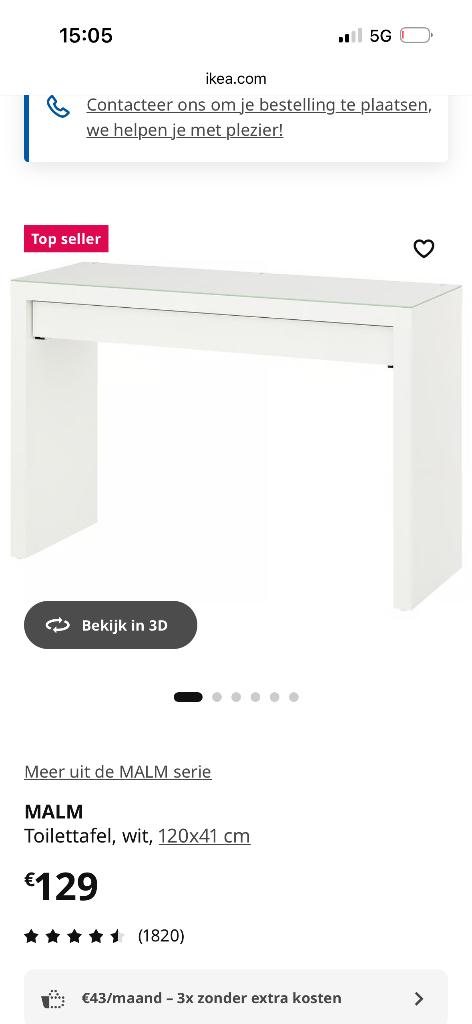 Make up tafel te koop, Ophalen, Gehele gezicht, Wit, Zo goed als nieuw