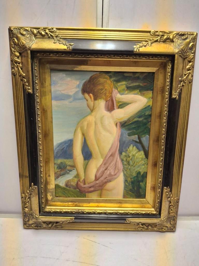 Schilderij half naakte dame met zeer mooie lijst, Ophalen