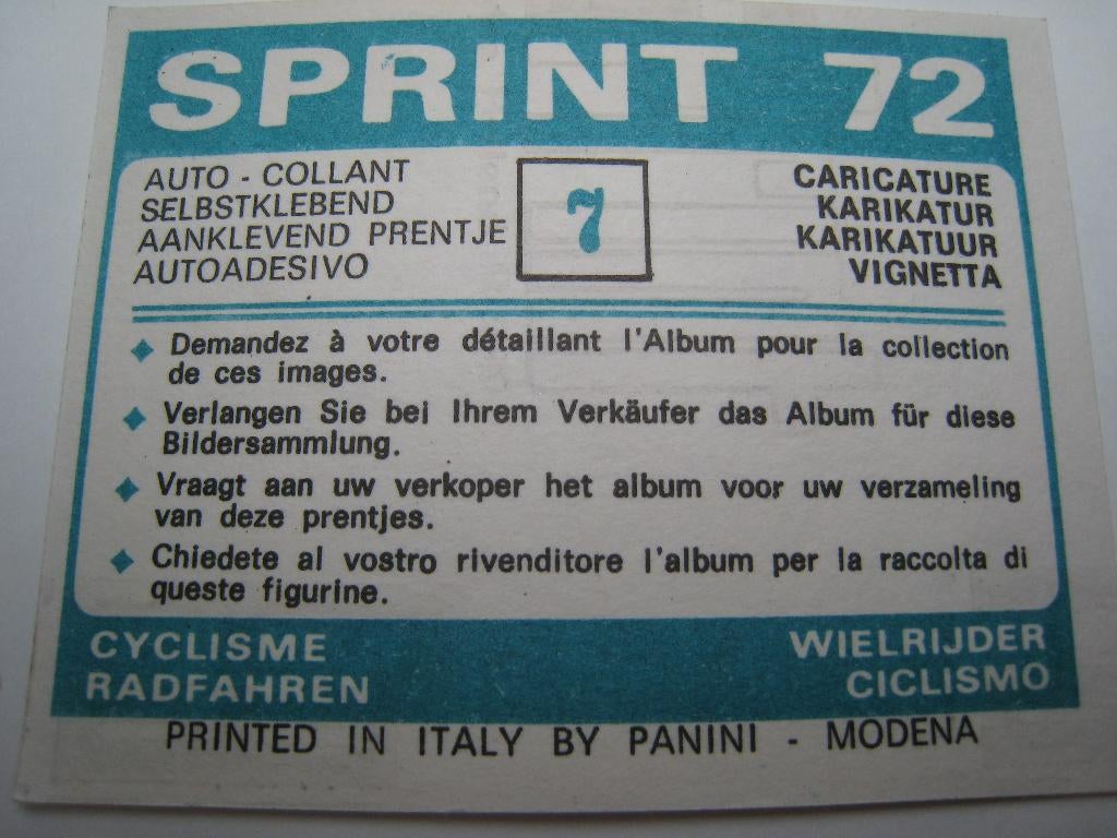 Panini Sprint 1972 N 7 Caricatur, Envoi, Comme neuf, Autocollant