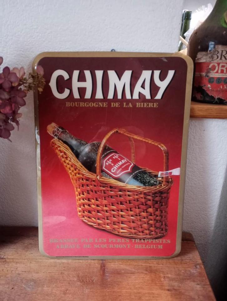 Brasserie pub Trappiste Chimay Bourgogne des bières, Collections, Marques de bière, Utilisé, Panneau, Plaque ou Plaquette publicitaire