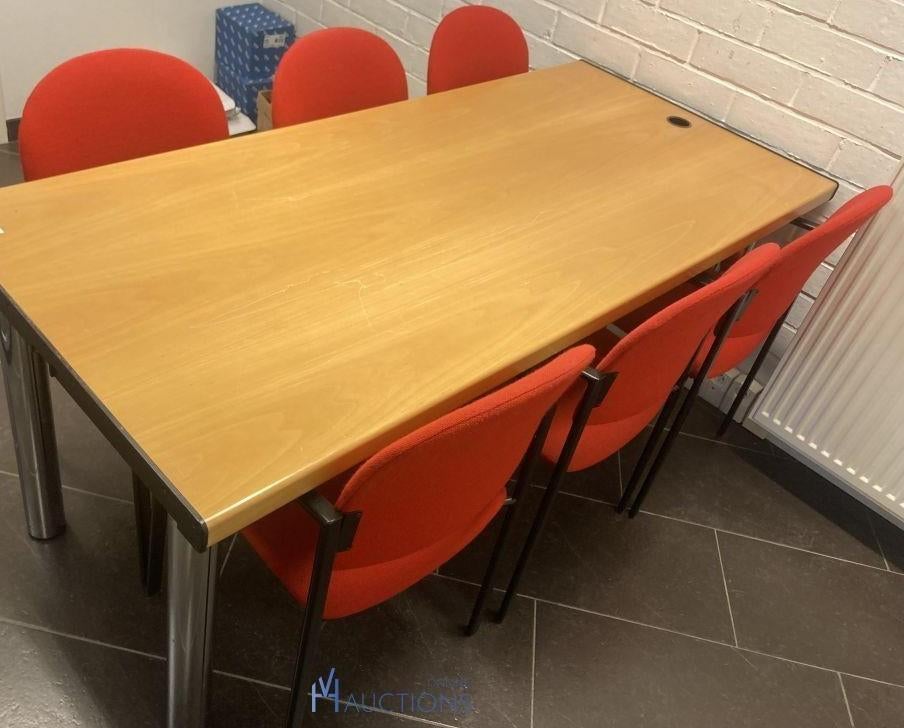 Vergadertafel+ 6 stoelen, Huis en Inrichting, Bureaus, Zo goed als nieuw, Overige typen, Hout, Rood, Ophalen