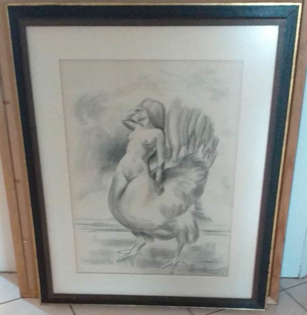 Prachtige Kunsttekening in kader met glas., Antiek en Kunst, Ophalen, Ingelijst