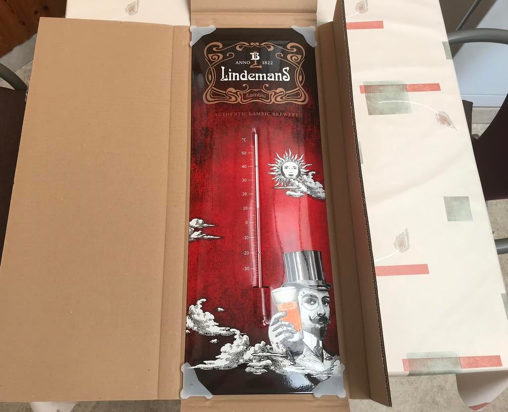 Thermomètre en émail Lindemans, Collections, Enlèvement ou Envoi, Neuf, Panneau publicitaire