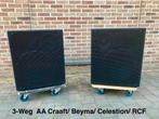 Kompakt 3-Weg. AA Craaft/ Beyma/ Celestion/ RCF    15”/8”/1”, Ophalen, Zo goed als nieuw, 120 watt of meer, Front, Rear of Stereo speakers
