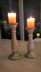 Mooie houten kandelaars incl kaarsen, 25 tot 50 cm, Beige, Ophalen of Verzenden, Zo goed als nieuw