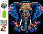 nr 595 Diamond Painting gekleurde olifant 40x40cm (rond), Verzenden, Nieuw, Knutselwerk