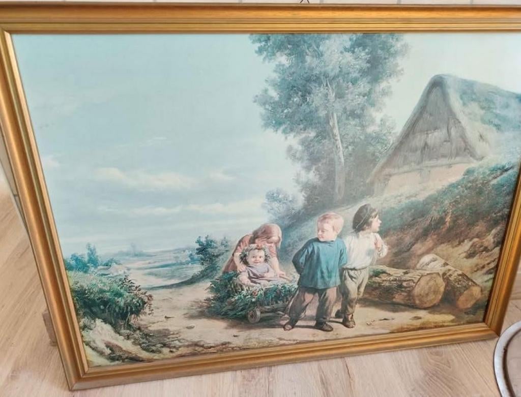 Grand cadre décoratif vintage – scène de campagne, Antiquités & Art, Art | Peinture | Classique