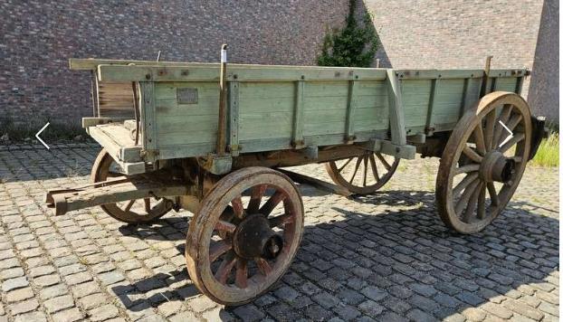 Authentieke houten boeren transportkar Emile Matton, Antiek en Kunst, Curiosa en Brocante, Ophalen