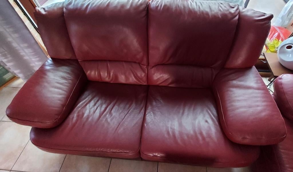 Salon cuir bordeaux confortable, Maison & Meubles, Enlèvement, Cuir