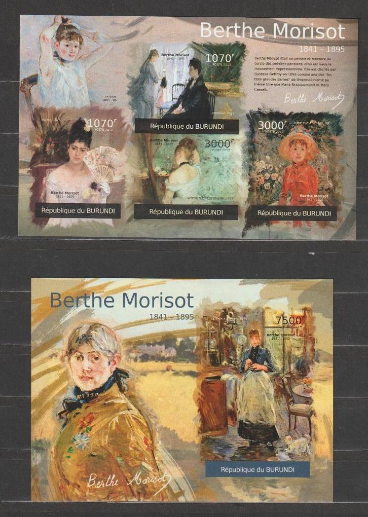 Burundi 2012 Bloques Berthe Morisot (peintre) dédentée **, Timbres & Monnaies, Timbres | Afrique, Non oblitéré, Autres pays, Enlèvement ou Envoi
