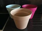 3 Gekleurde Terraspotten in PVC, Ophalen, Nieuw