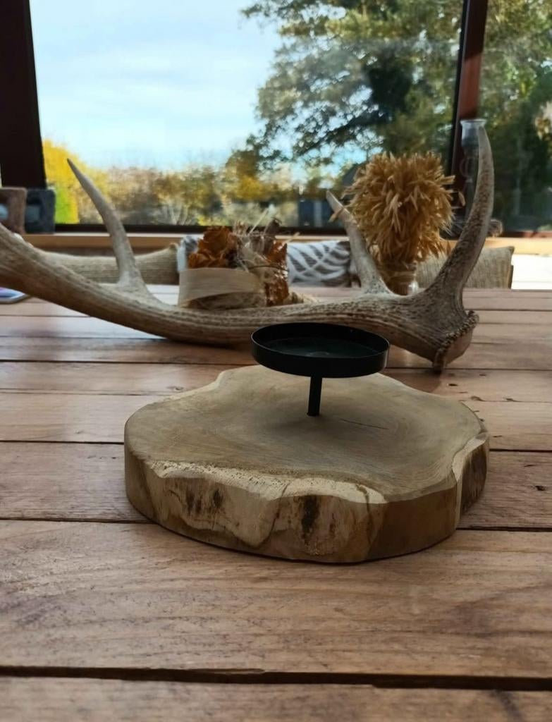 Porte bougie en bois, Bois, Bougie