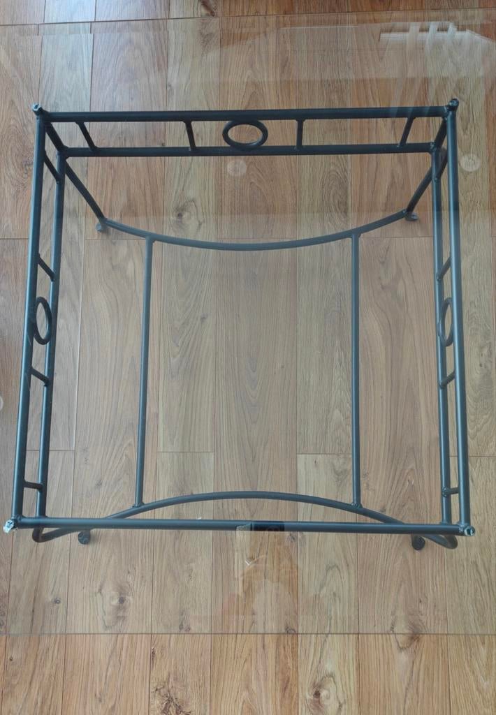 Vintage salontafel 1 m x 1 m zwart met glazen blad helemaal, Ophalen