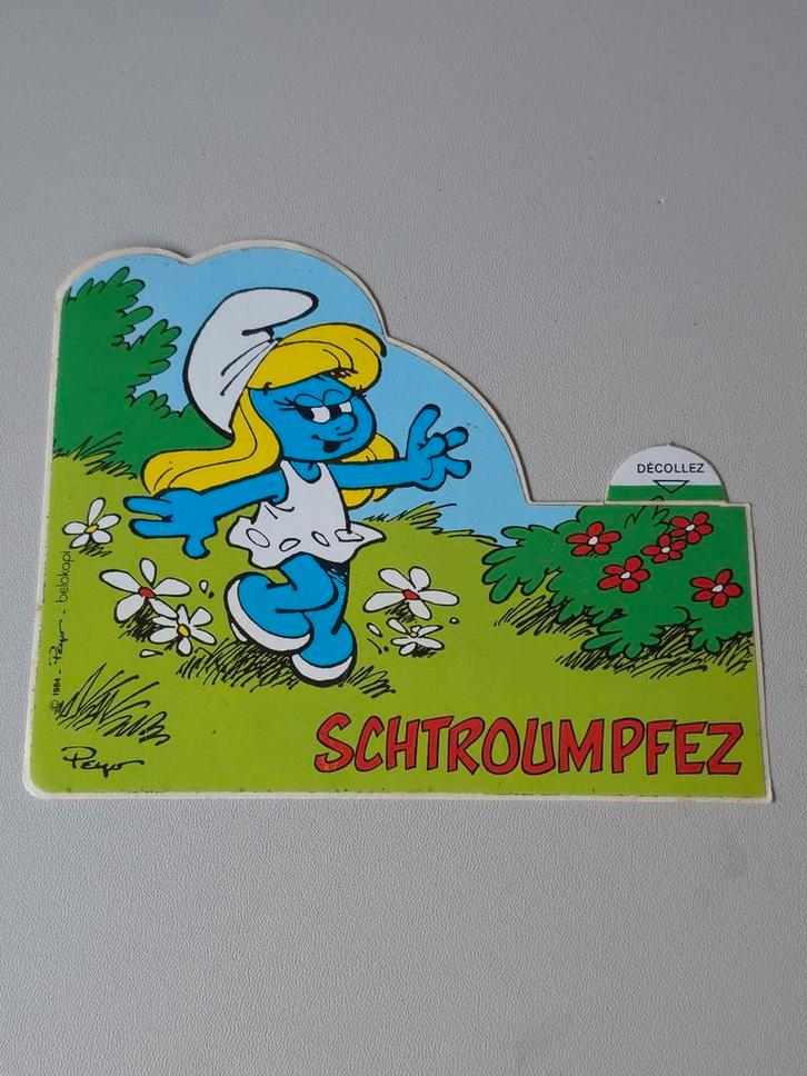Autocollant Schtroumpfette Schtroumpfez, Collections, Schtroumpfs, Comme neuf, Autres types, Schtroumpfette, Envoi