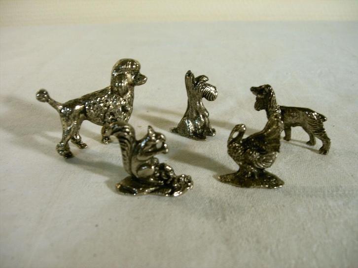 Vijf verchroomde dierfiguurtjes, Verzamelen, Beelden en Beeldjes, Zo goed als nieuw, Dier, Ophalen of Verzenden